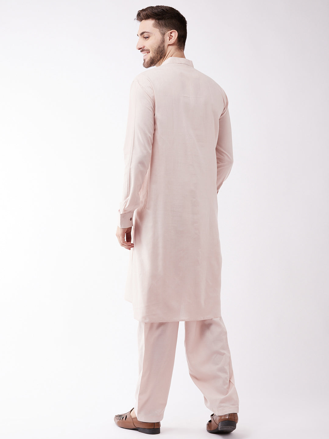 Men's Cream Cotton Blend Kurta and Pyjama Set