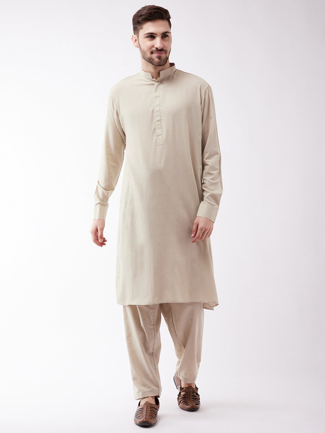 Men's Green Cotton Blend Kurta and Pyjama Set