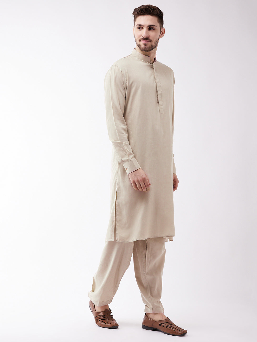 Men's Green Cotton Blend Kurta and Pyjama Set