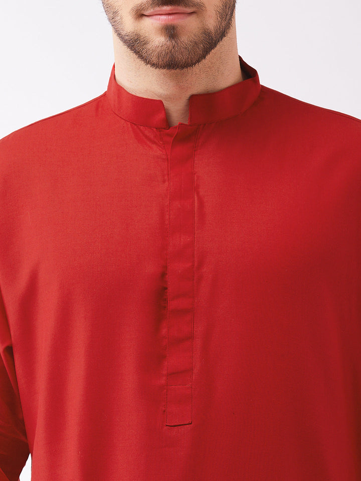Sarvati Men's Maroon Cotton Blend Kurta and Pyjama Set
