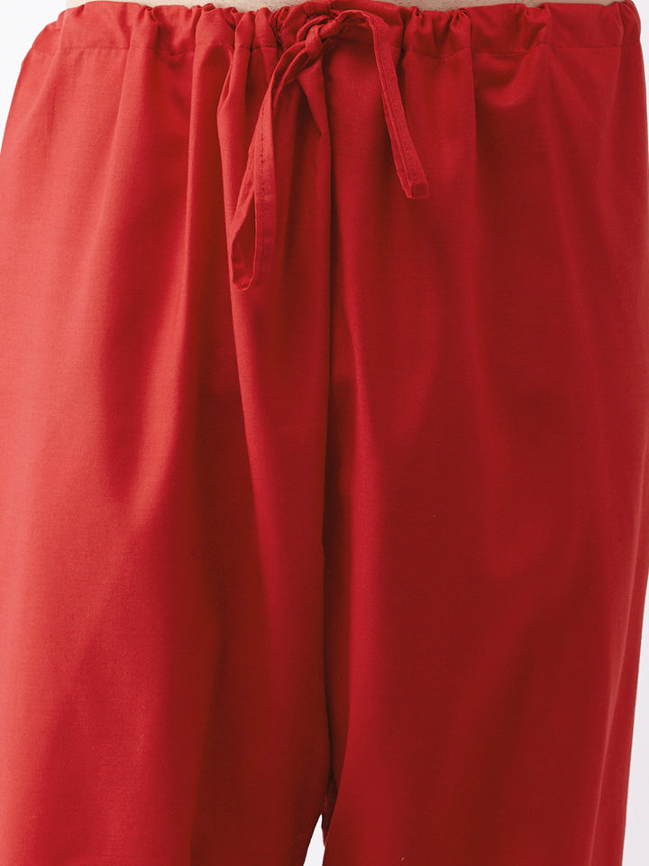 Sarvati Men's Maroon Cotton Blend Kurta and Pyjama Set