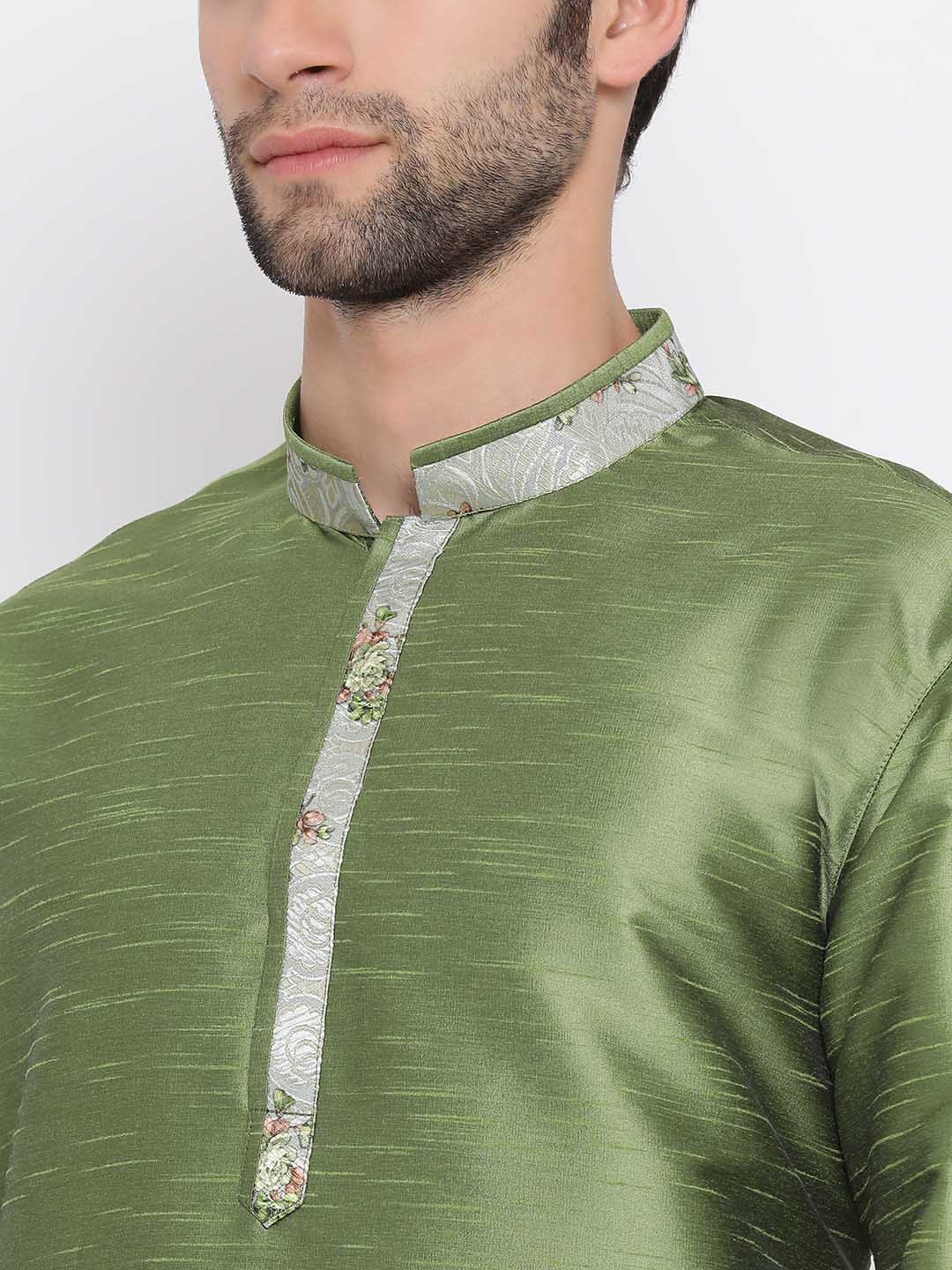 Sarvati Men's Green Silk Kurta Pyjama Set