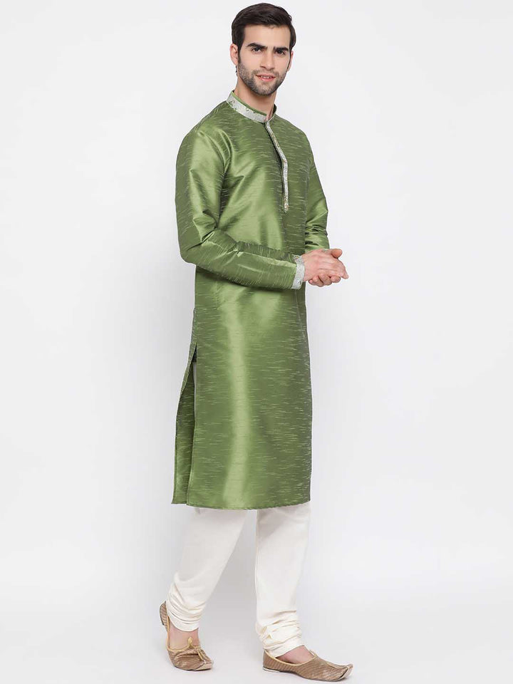 Sarvati Men's Green Silk Kurta Pyjama Set