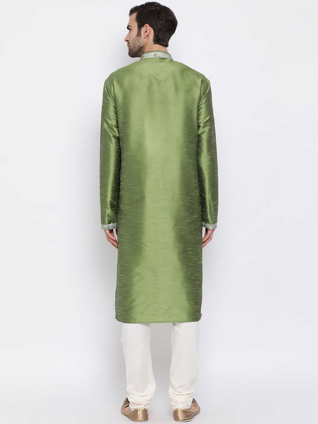 Sarvati Men's Green Silk Kurta Pyjama Set