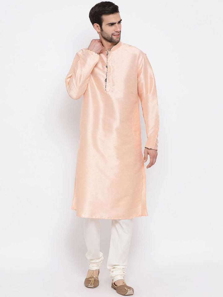 Sarvati Men's Peach Silk Kurta Pyjama Set