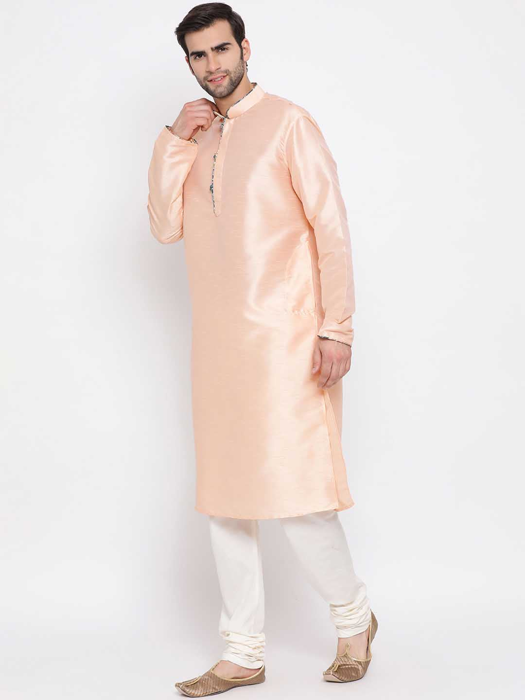 Sarvati Men's Peach Silk Kurta Pyjama Set