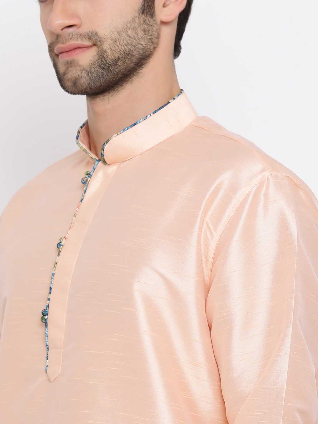 Sarvati Men's Peach Silk Kurta Pyjama Set