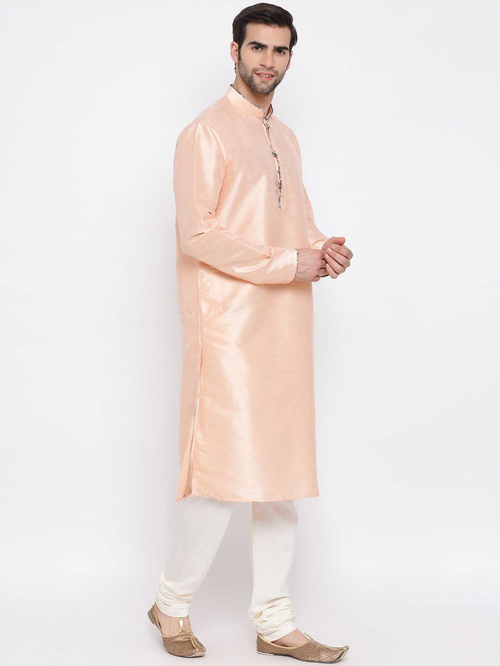 Sarvati Men's Peach Silk Kurta Pyjama Set