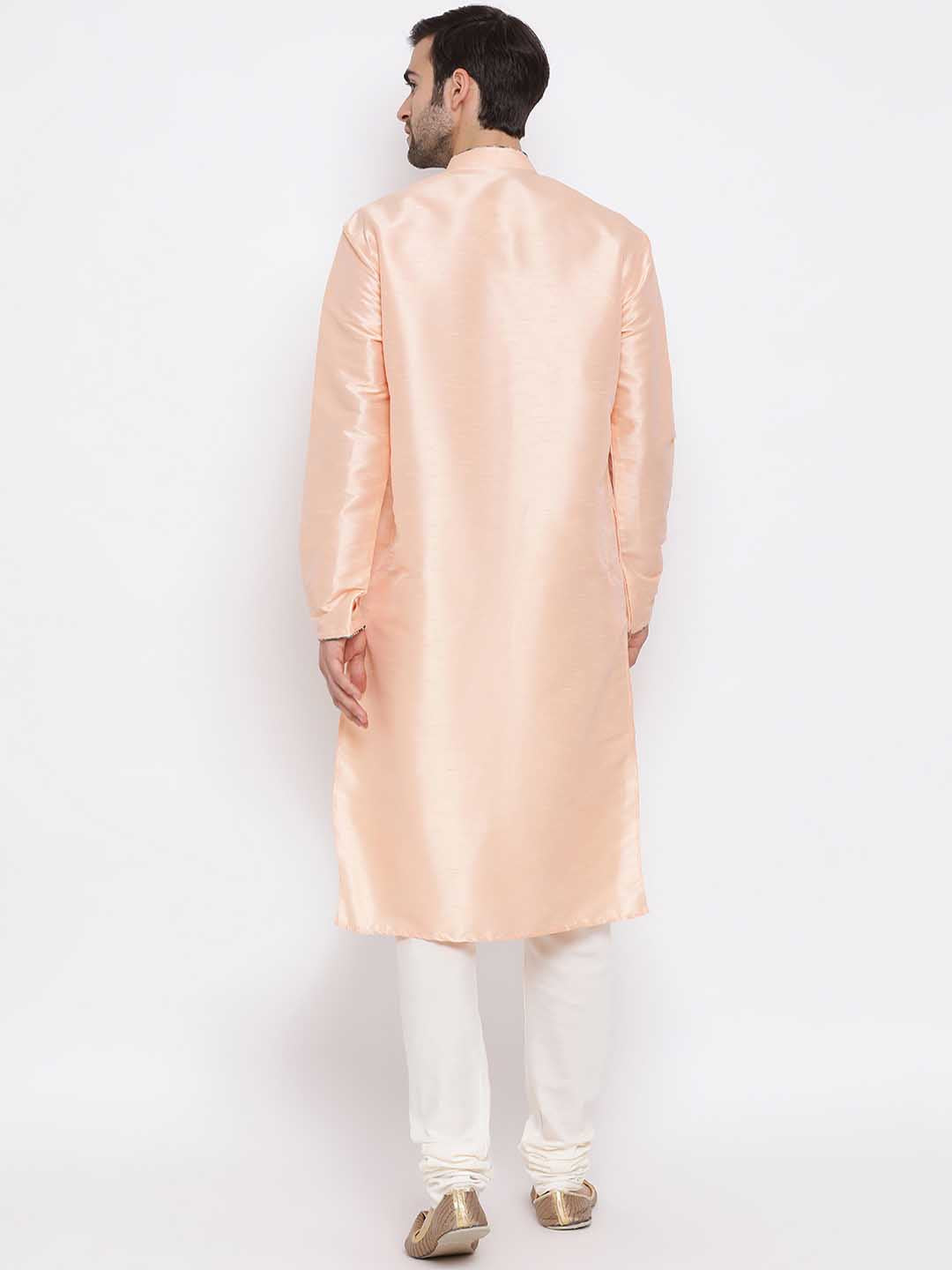 Sarvati Men's Peach Silk Kurta Pyjama Set