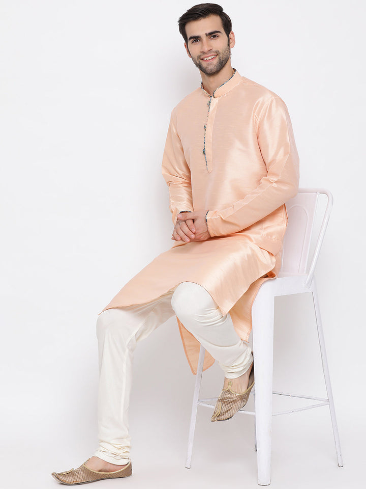 Sarvati Men's Peach Silk Kurta Pyjama Set