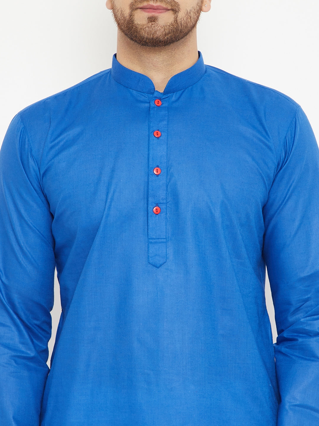 Sarvati Men's Blue And White Cotton Kurta Churidar Set