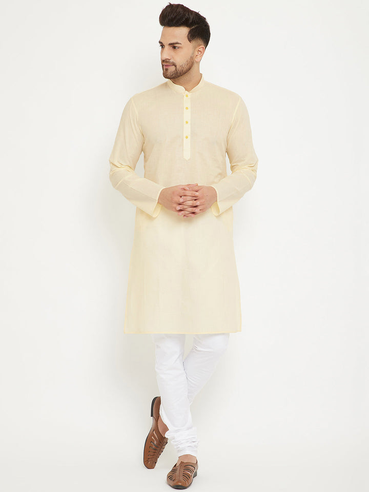 Sarvati Men's Cream And White Cotton Kurta Churidar Set