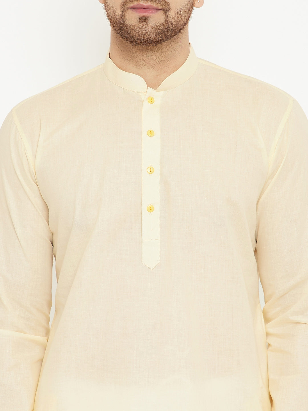 Sarvati Men's Cream And White Cotton Kurta Churidar Set