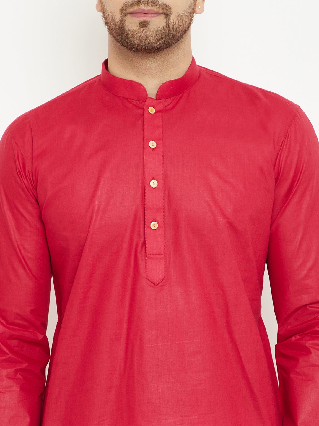 Sarvati Men's Red And White Cotton Kurta Churidar Set