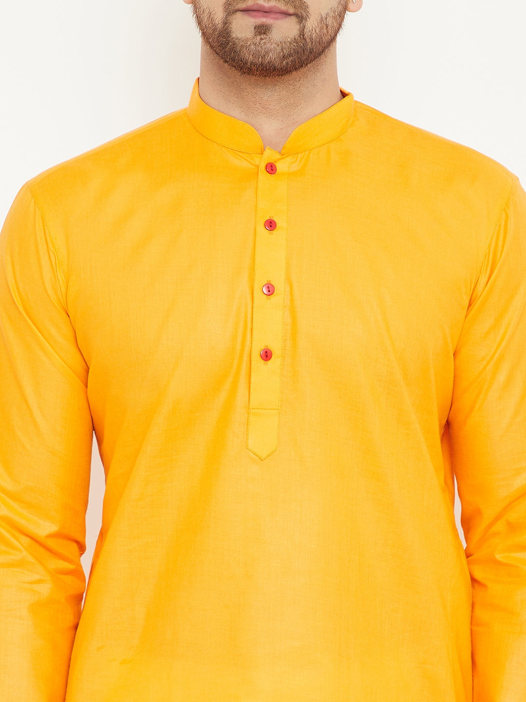 Sarvati Men's Orange And White Cotton Kurta Churidar Set