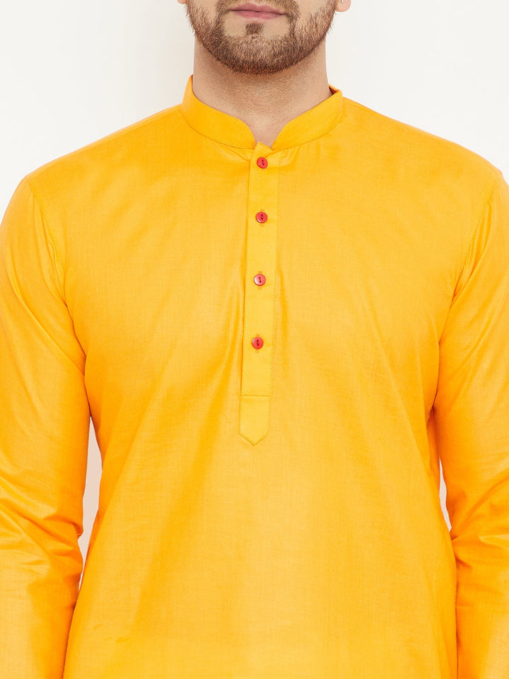 Sarvati Men's Orange And White Cotton Kurta Churidar Set