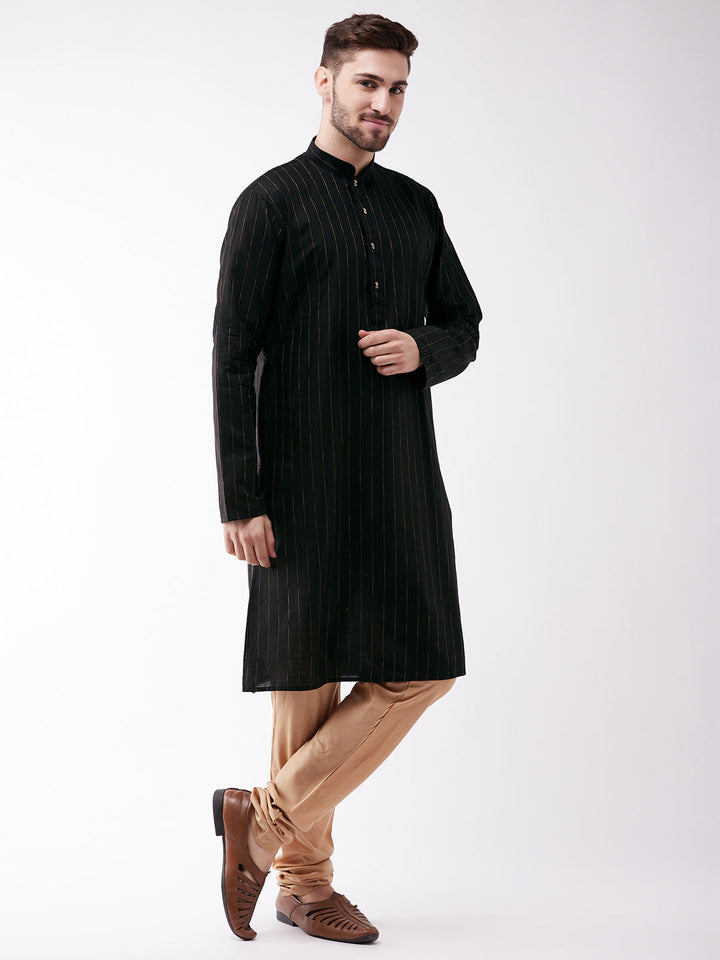 Sarvati Men's Black And Rose Gold Cotton Blend Kurta Pyjama Set