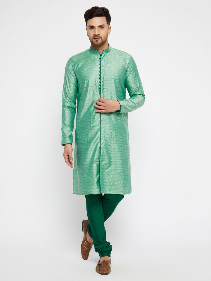 Sarvati Men's Green Silk Blend Kurta Pyjama Set