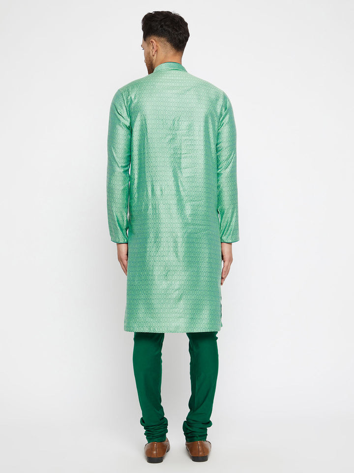 Sarvati Men's Green Silk Blend Kurta Pyjama Set