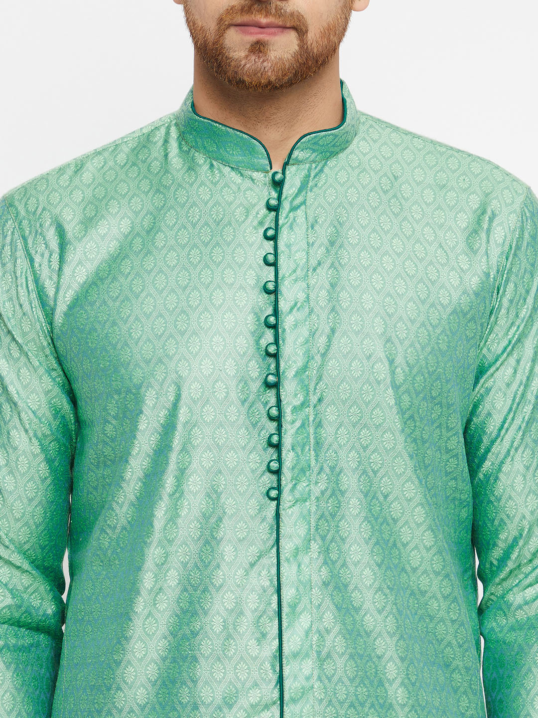 Sarvati Men's Green Silk Blend Kurta Pyjama Set