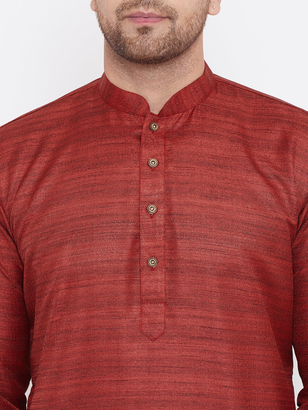 Sarvati Men's Maroon And Gold Silk Blend Kurta Pyjama Set