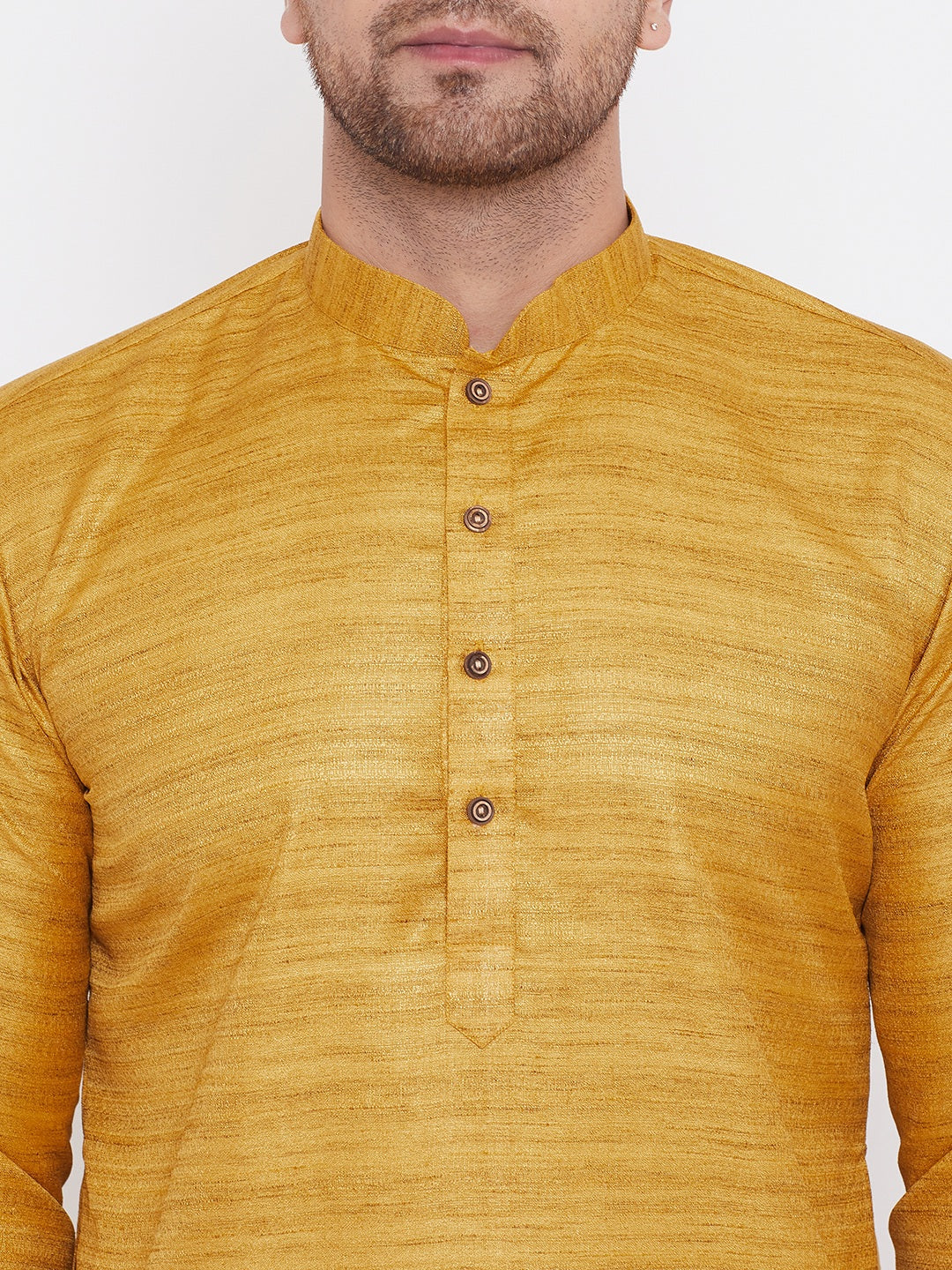 Sarvati Men's Mustard And Black Silk Blend Kurta Pyjama Set