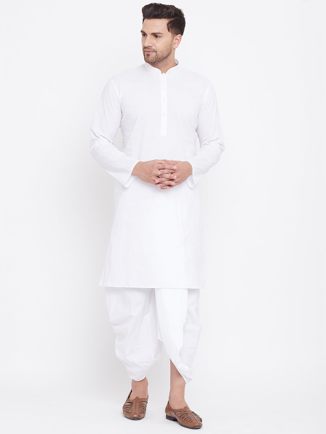 Sarvati Men's White Cotton Kurta And Dhoti Set