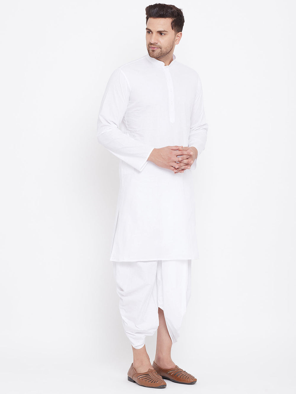 Sarvati Men's White Cotton Kurta And Dhoti Set