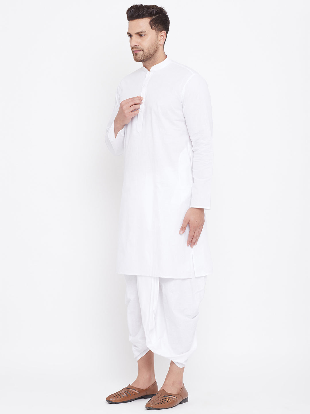 Sarvati Men's White Cotton Kurta And Dhoti Set