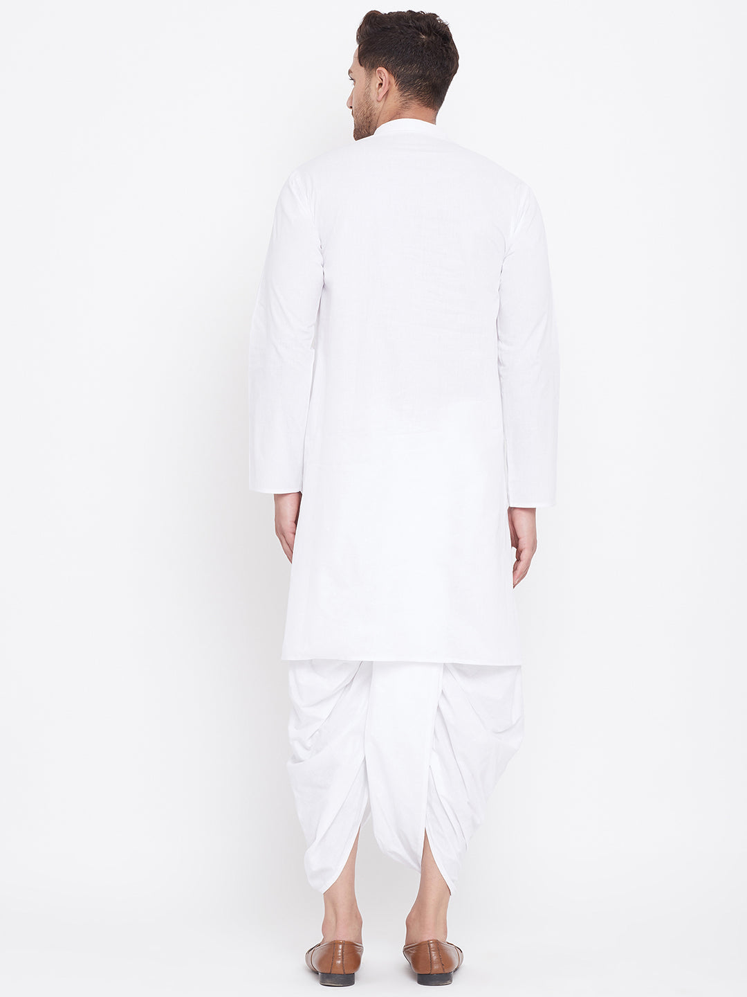 Sarvati Men's White Cotton Kurta And Dhoti Set