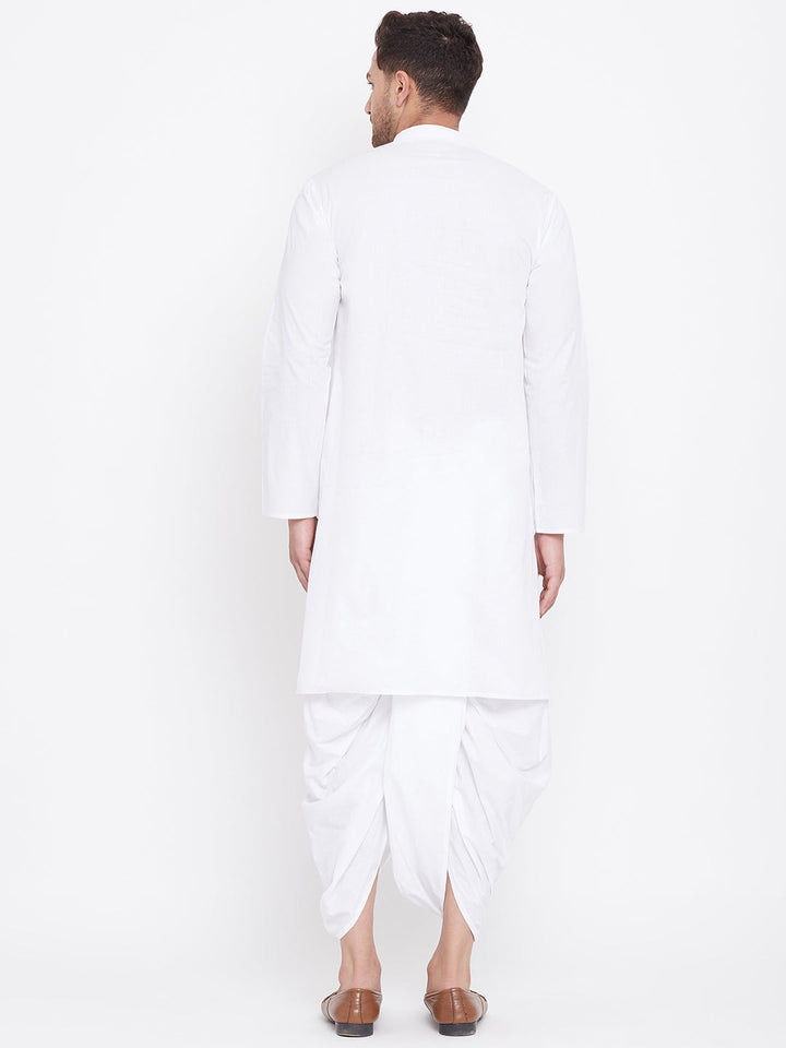 Sarvati Men's White Cotton Kurta And Dhoti Set