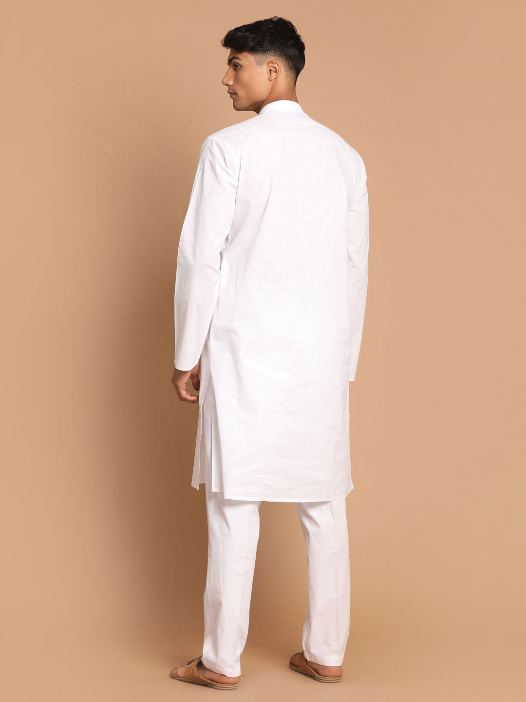 Sarvati Men's White Kurta And Pant style Cotton Pajama Set