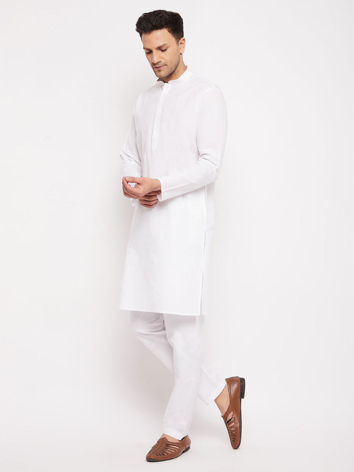 Sarvati Men's White Kurta And Pajama Set