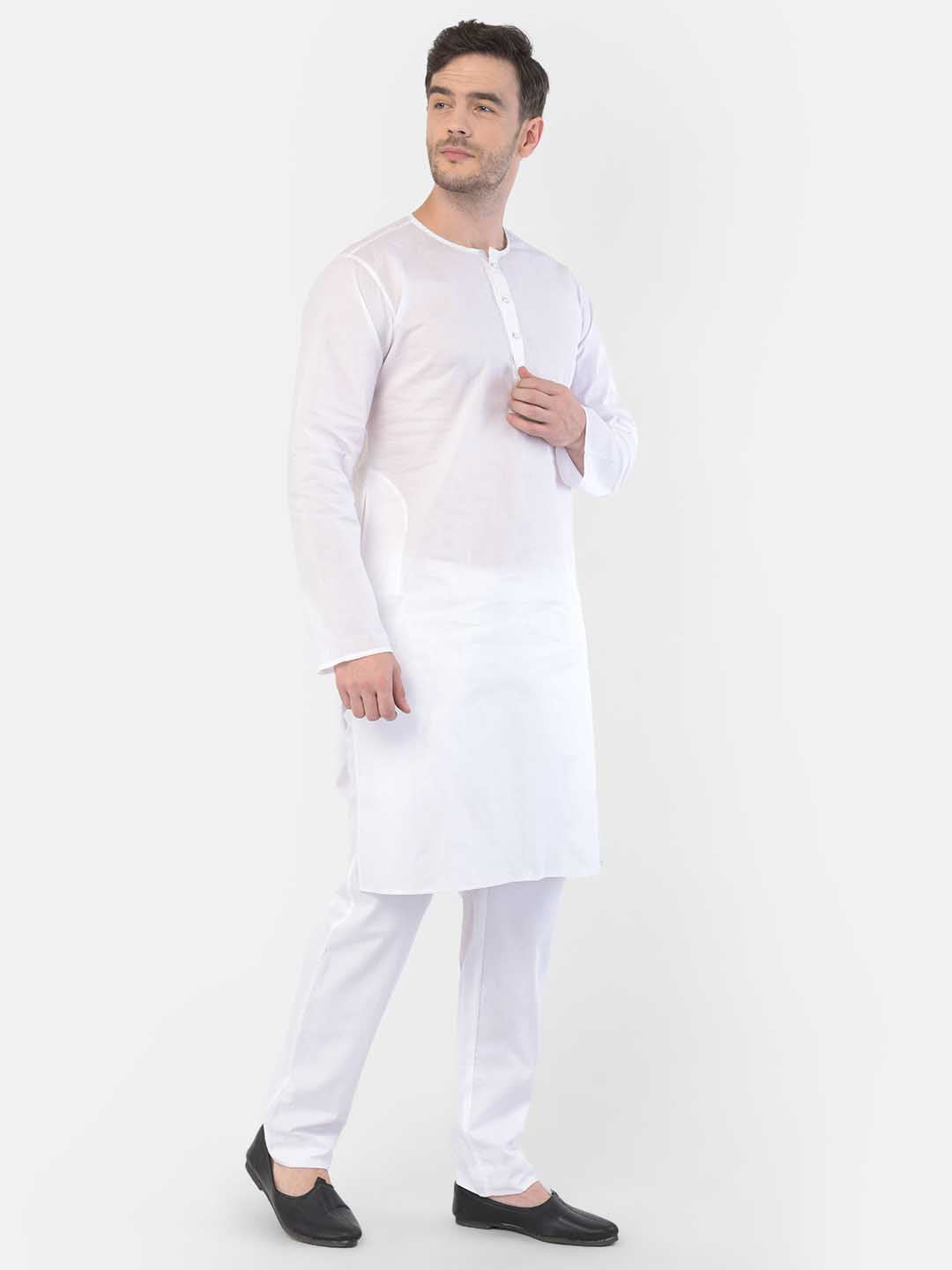 Addi Man White Cotton Round Neck Straight Kurta for Men | Knee Length – House of ...