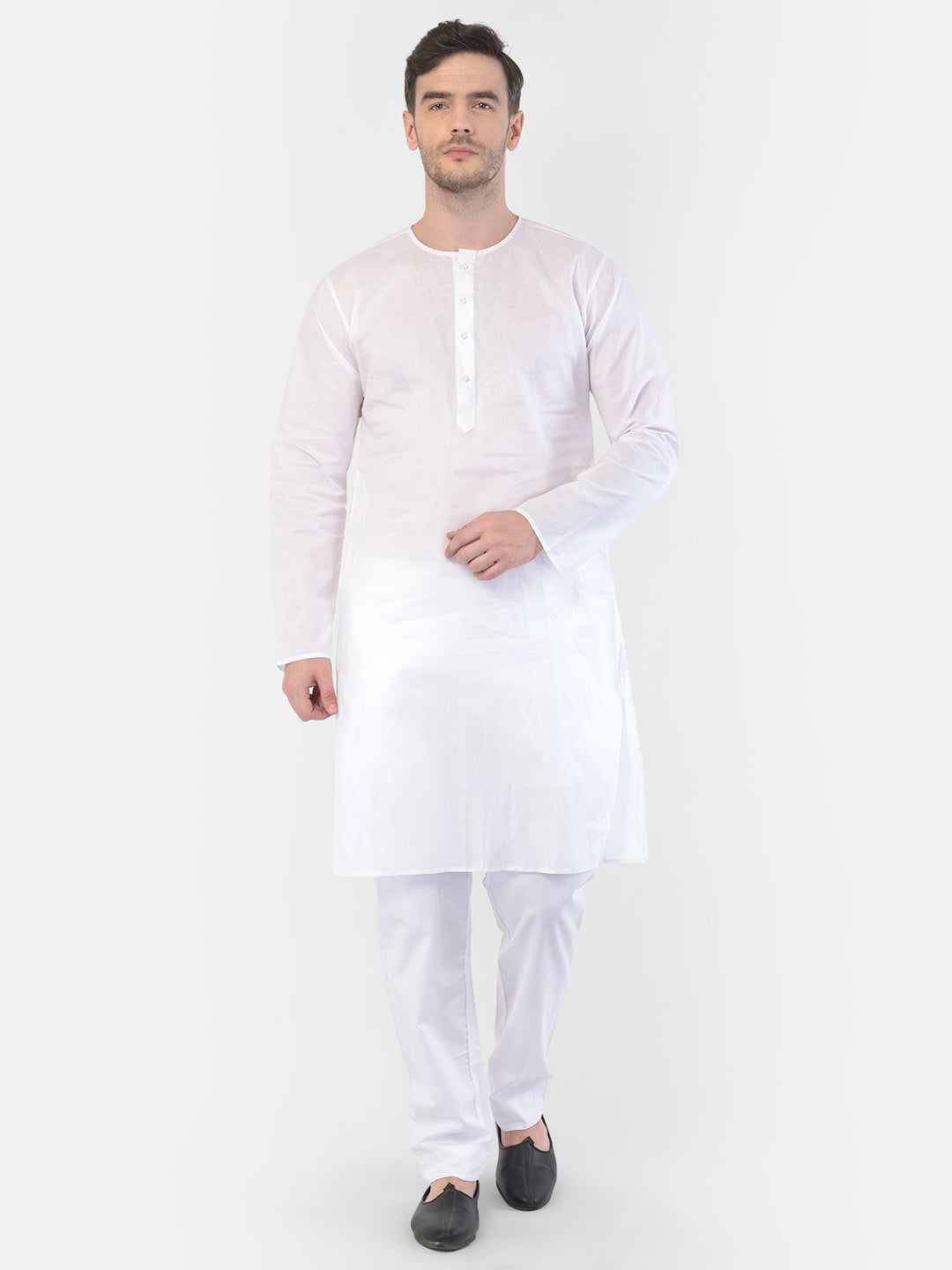 Sarvati Men's White Cotton Addhi Kurta Pyjama Set