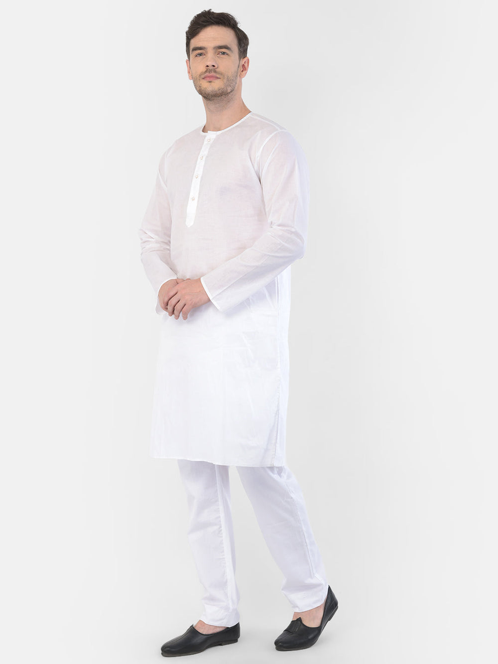 Sarvati Men's White Cotton Addhi Kurta Pyjama Set