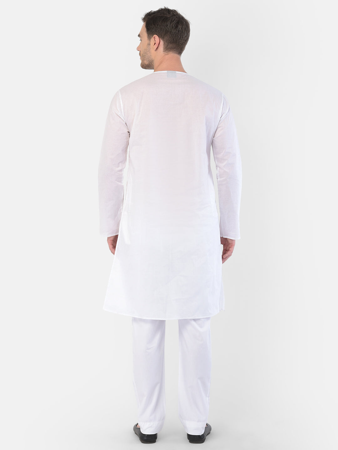 Sarvati Men's White Cotton Addhi Kurta Pyjama Set