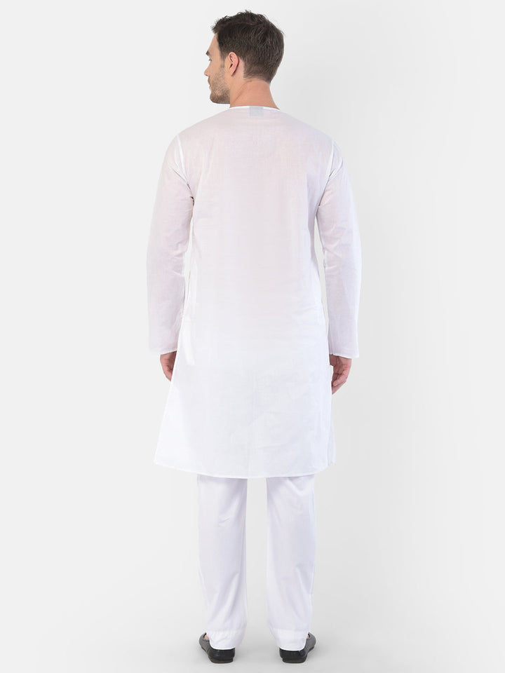 Sarvati Men's White Cotton Addhi Kurta Pyjama Set