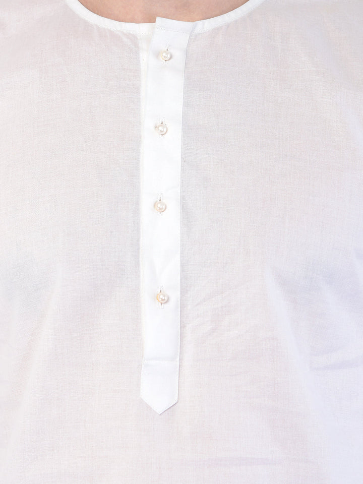 Sarvati Men's White Cotton Addhi Kurta Pyjama Set