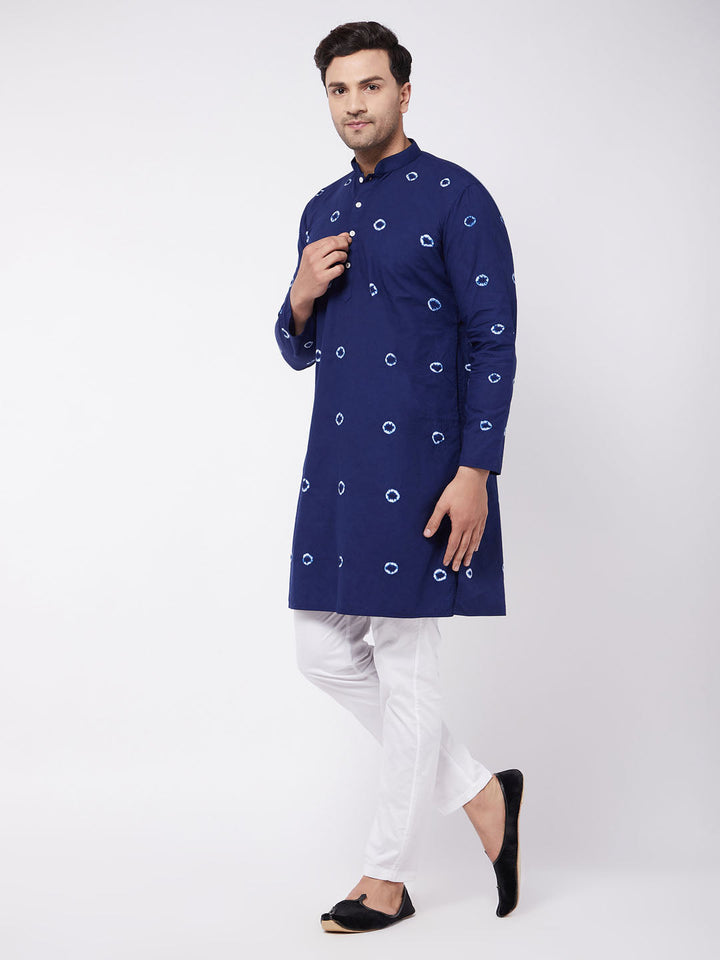 Sarvati Men's Blue And White Cotton Kurta Pyjama Set