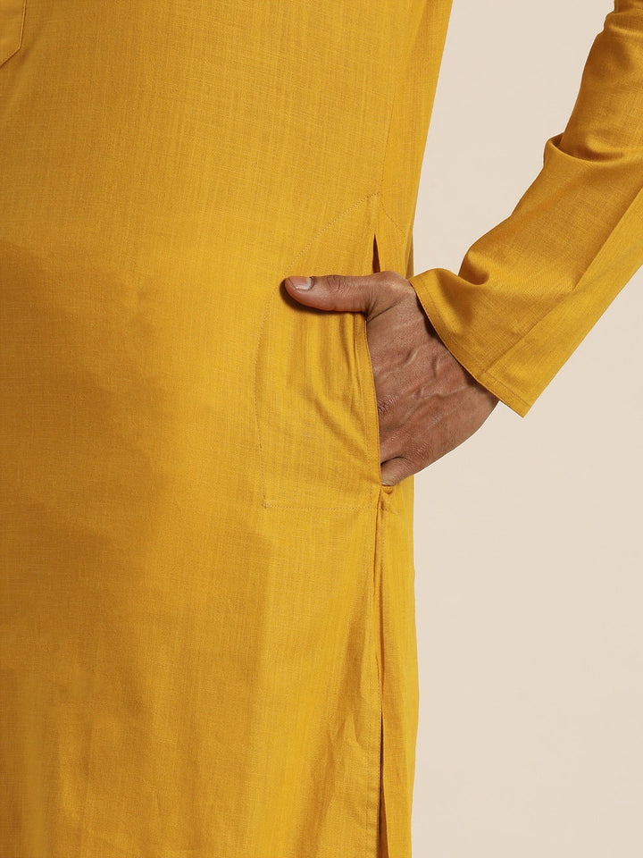 Sarvati Men's Mustard Cotton Kurta And Mundu Set