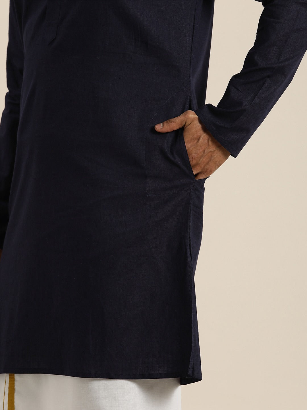 Sarvati Men's Navy Blue Cotton Kurta And Mundu Set