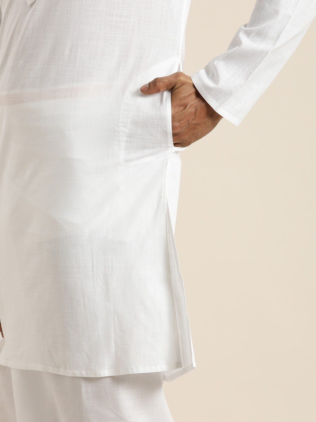 Sarvati Men's White Cotton Kurta And Mundu Set