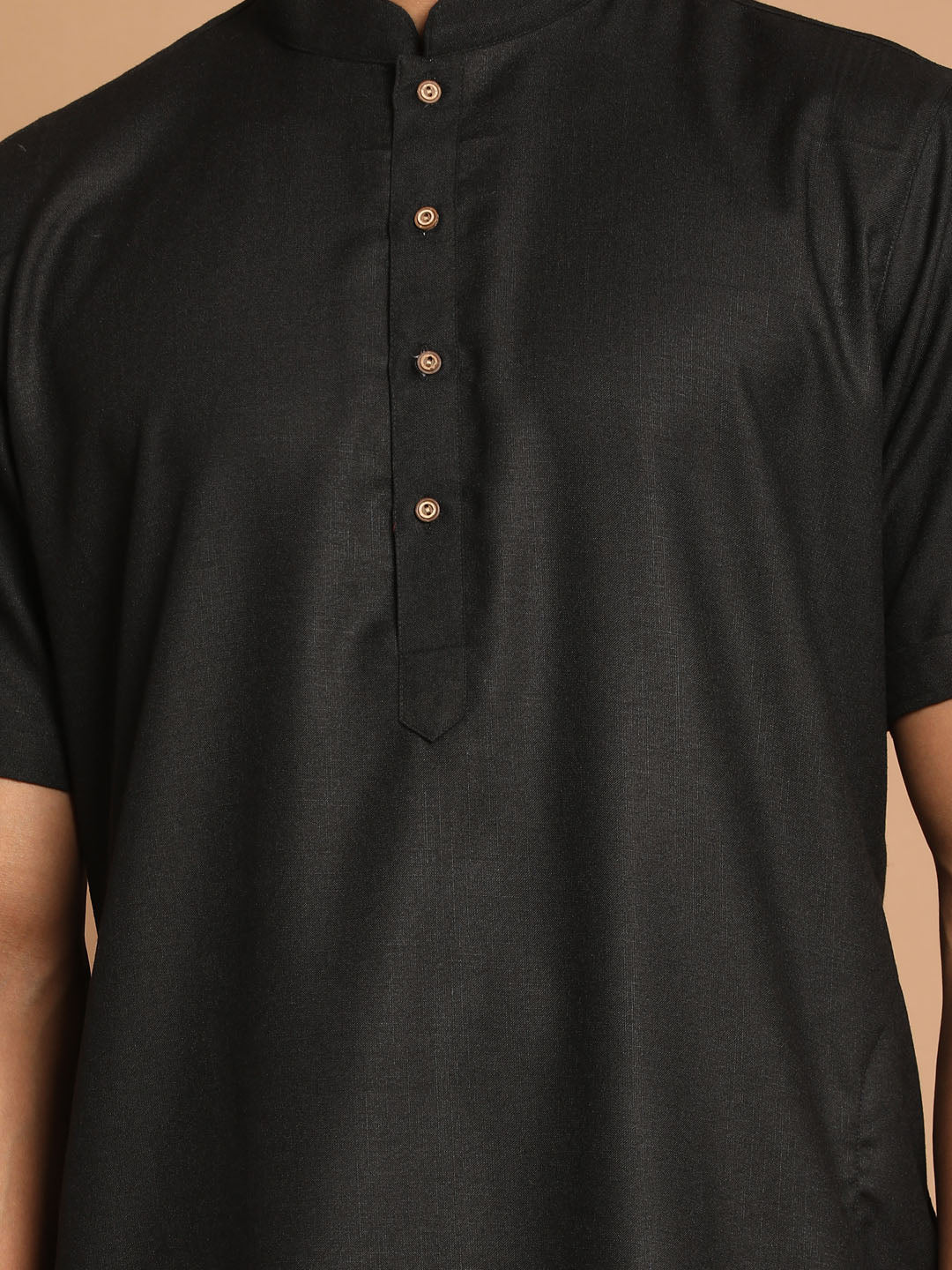 Sarvati Men's Black Solid Kurta with White  Pyjamas