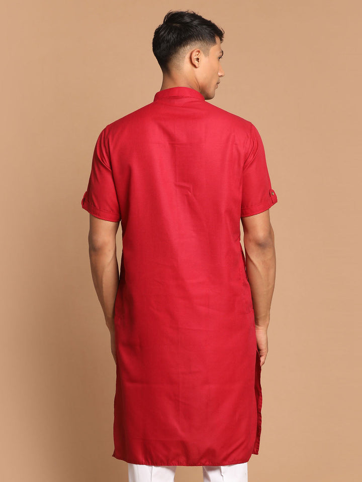 Men's Maroon Solid Kurta