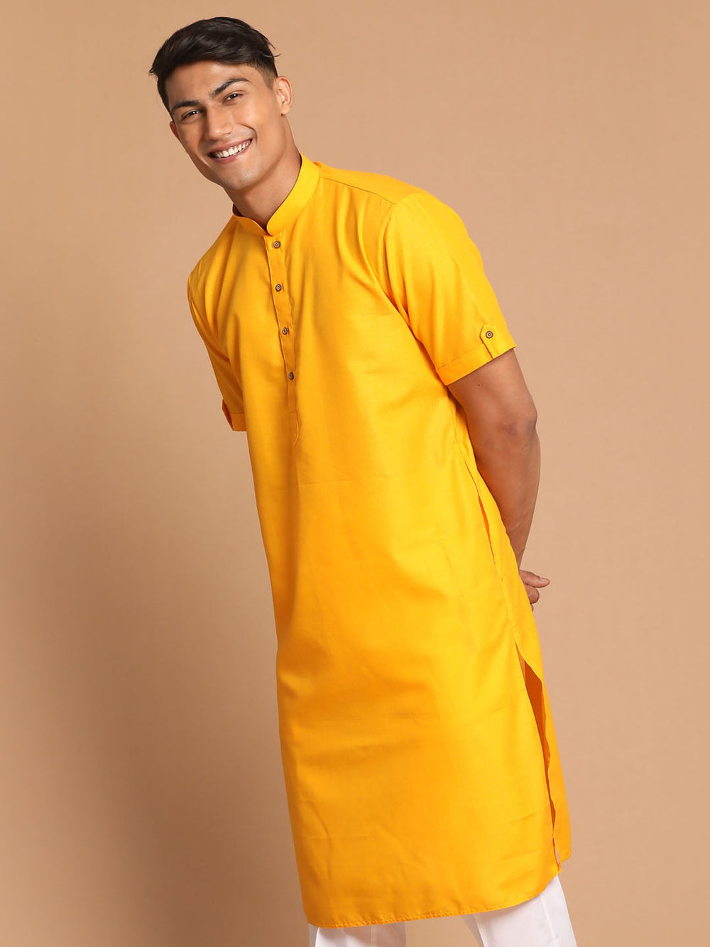 Men's Mustard Solid Kurta