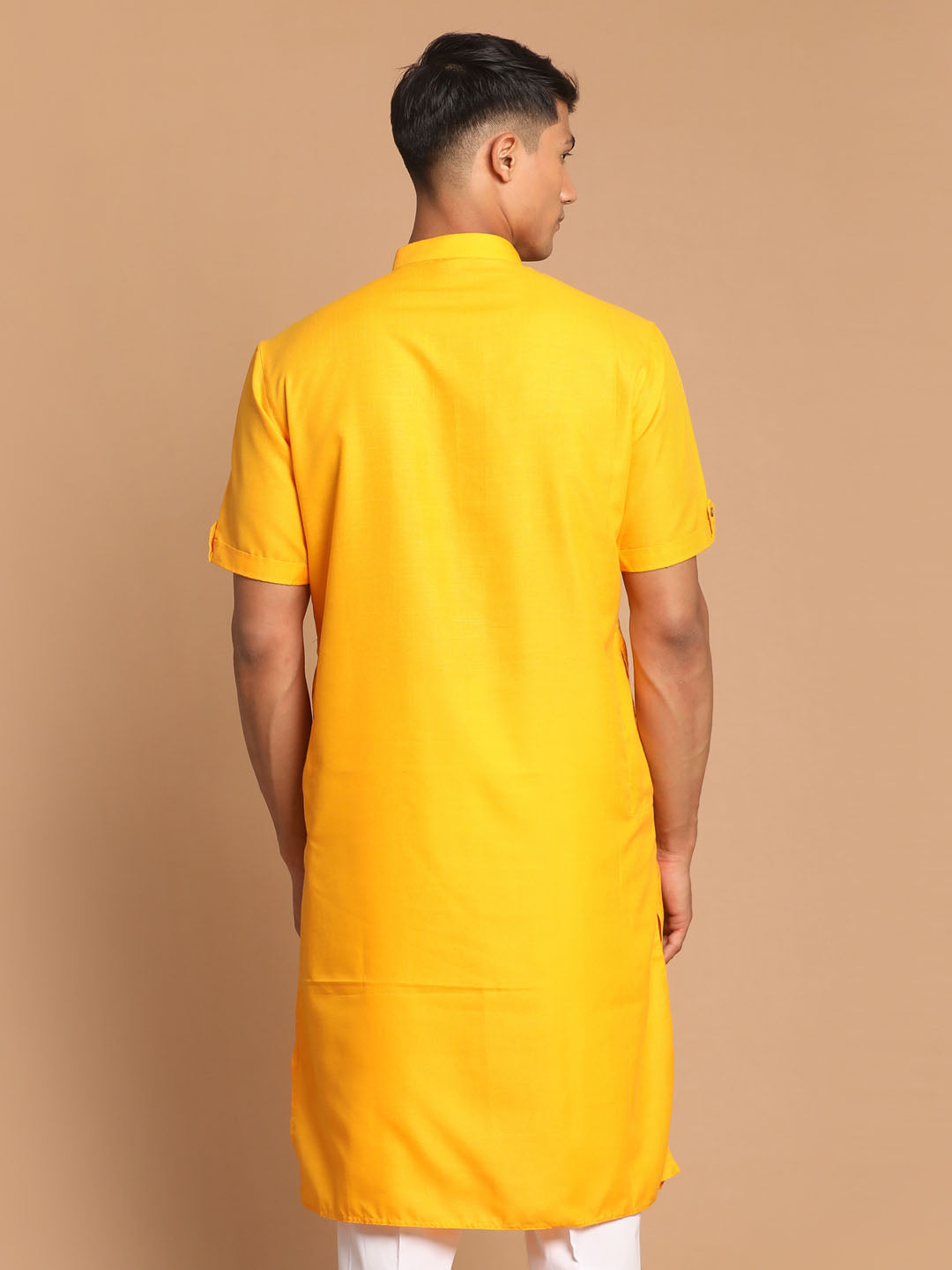 Men's Mustard Solid Kurta