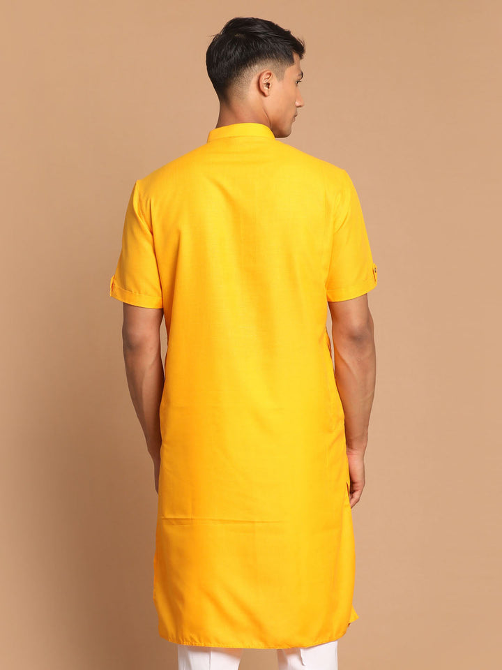 Men's Mustard Solid Kurta