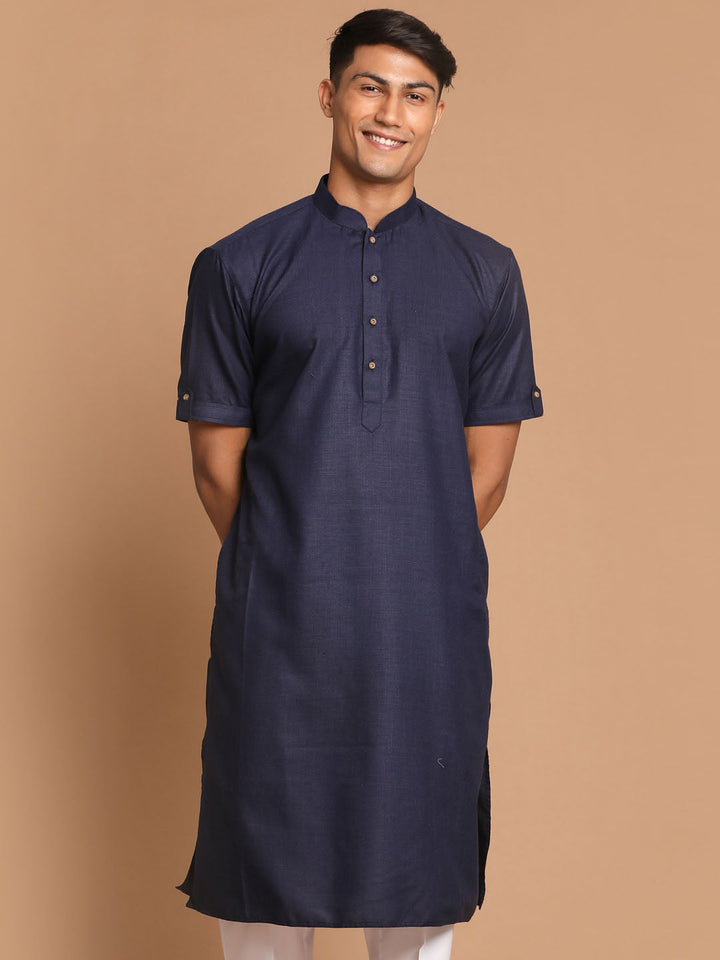 Men's Navy Blue  Solid Kurta