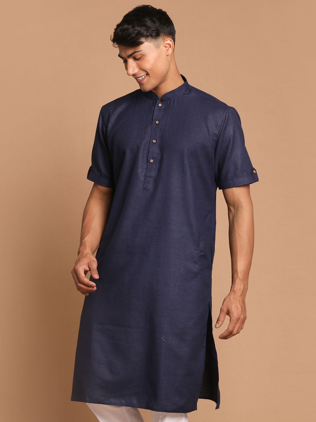 Men's Navy Blue  Solid Kurta